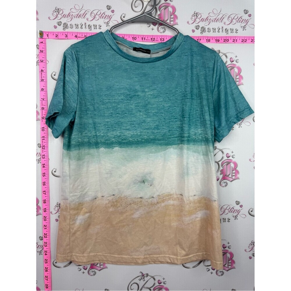 Ocean Ombre Short Sleeve Tee - Teal/White/Tan